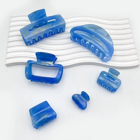 Sternenblau Marmoriert Acryl Haarkralle Clip Elegant Geometrisch Hohl Rechteck Haarschmuck Für Damen Mädchen Styling-Tool