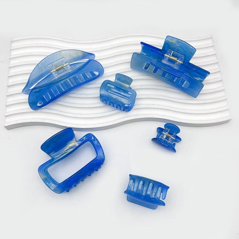 Sternenblau Marmoriert Acryl Haarkralle Clip Elegant Geometrisch Hohl Rechteck Haarschmuck Für Damen Mädchen Styling-Tool