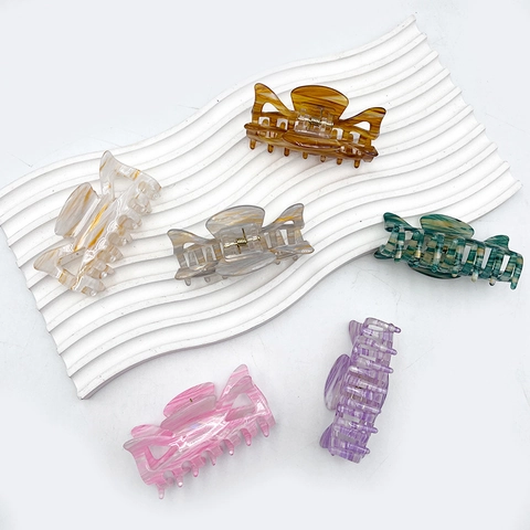 Marble Texture Acetate Hair Claw Clip Hollow Out Bow Shark Clip Elegant Daily Hair Styling Accessory For Women