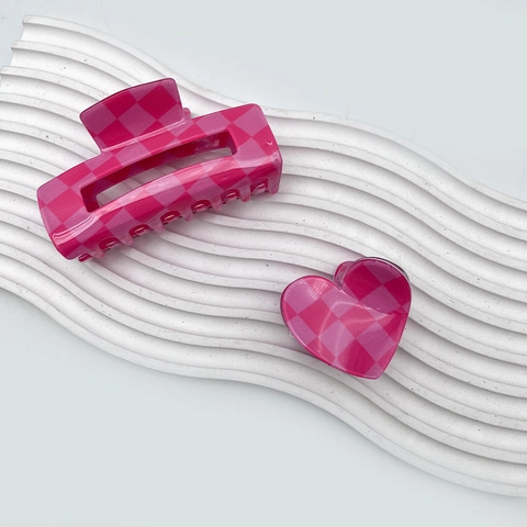 Korean Checkerboard Acrylic Hair Claw Clip For Women Vintage Minimalist Heart Square Shark Clip Hair Accessories Jewelry