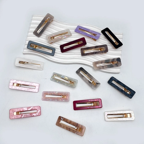 Acrylic Marble Texture Rectangle Hair Clip Geometric Hollow Out Duckbill Clip Elegant Side Clip For Women Fashion Hair Accessories
