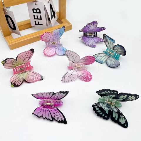 Women's 3D Butterfly Hair Claw Clip Acrylic Gradient Sweet Iridescent Handmade Fashion Hair Accessories For Daily Travel Party
