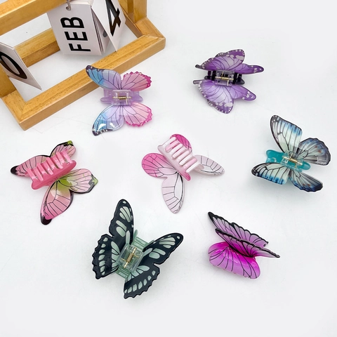 Women's 3D Butterfly Hair Claw Clip Acrylic Gradient Sweet Iridescent Handmade Fashion Hair Accessories For Daily Travel Party