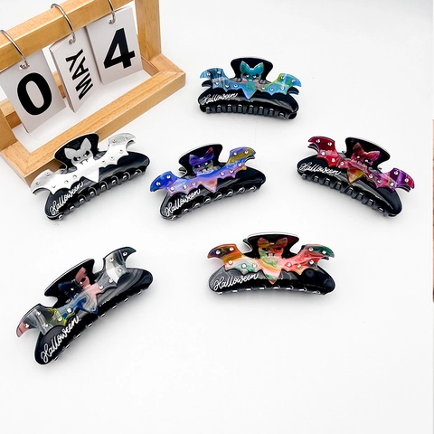 Halloween Vleermuis Haarklem Acetaat Gepersonaliseerde Strass Shark Clip Feestelijke Party Haaraccessoire Voor Vrouwen