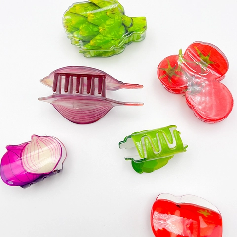 Simpatici Fermagli per Capelli a Pinza Serie Verdura Frutta in Acrilico a Forma di Pomodoro Cipolla Carciofo per Donna Accessori Capelli