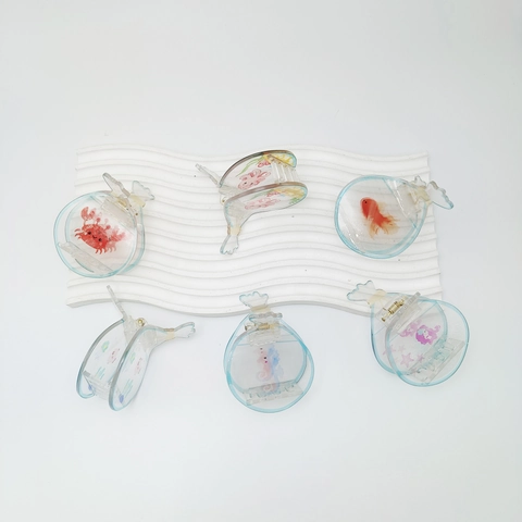 Acryl Transparent Fischbeutel Haarklammer Ozean Serie Meerestier Muster Haarschmuck Für Damen Teenager Mädchen