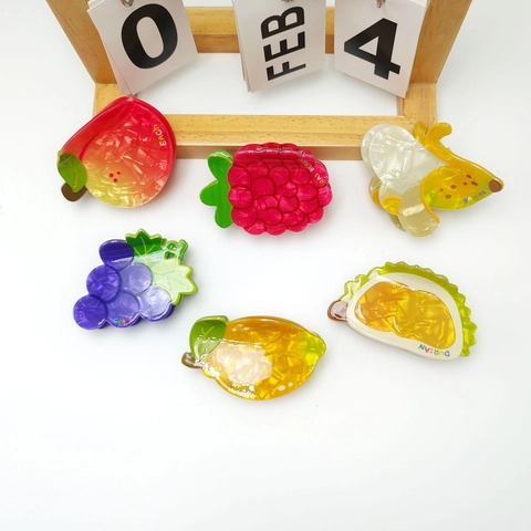 Cute Fruit Shape Hair Claw Clips Acrylic Texture Lemon Banana Grape Peach Durian Raspberry Hair Accessories For Women