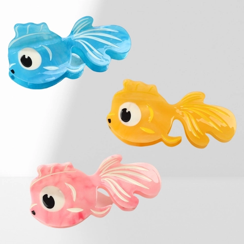 Süßer Goldfisch Form Acetat Haarklammer Für Damen Große Fisch Design Haarkralle Süßes Marmormuster Haarschmuck
