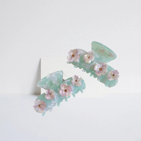 Elegant Acetate Marble Texture Flower Hair Claw Clip Sweet Floral Shark Clip With Rhinestones For Women Hair Accessories