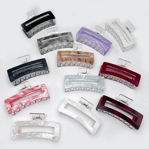 Pinza para el Cabello de Acrílico Grande Textura de Mármol Rectangular Calado Pinza de Tiburón Accesorio para el Cabello Hecho a Mano para Mujer Cabello Grueso