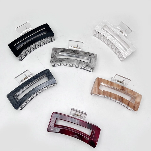 Pinza para el Cabello de Acrílico Grande Textura de Mármol Rectangular Calado Pinza de Tiburón Accesorio para el Cabello Hecho a Mano para Mujer Cabello Grueso
