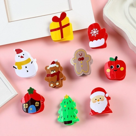 Carine Pinze per Capelli in Acrilico Natalizie Cartone Animato Babbo Natale Albero di Natale Pupazzo di Neve Accessori per Capelli Festivi per Donna