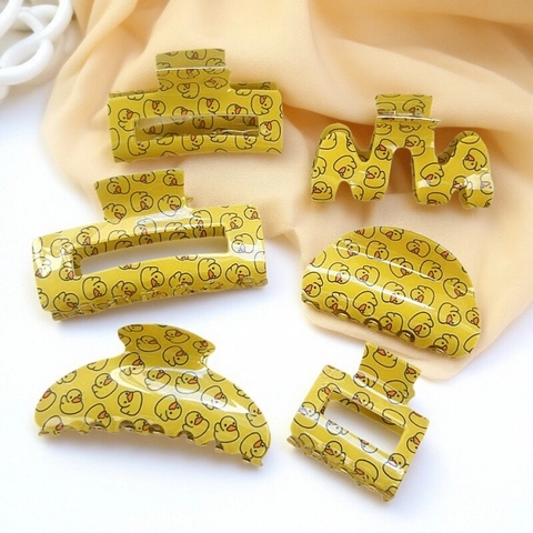 Yellow Cartoon Duck Hair Claw Clip For Women PVC Large Rectangle Shark Clip Sweet Animal Pattern Handmade Hair Accessories