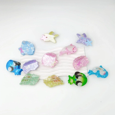 Pinzas para el Cabello de Acrílico Estilo Océano Delfín Estrella de Mar Concha Horquillas con Patrón de Animales Marinos para Mujer Accesorios Diarios