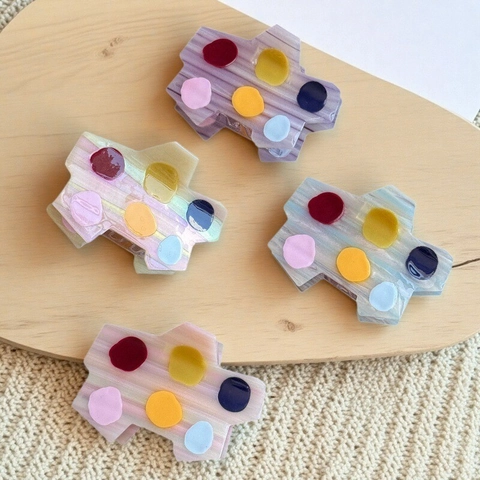 Handmade Acetate Artistic Palette Shaped Hair Claw Clip Colorful Polka Dot Irregular Shark Clip Versatile Hair Jewelry For Women