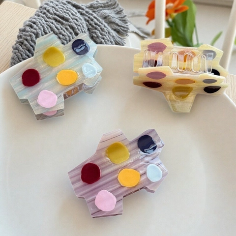 Handmade Acetate Artistic Palette Shaped Hair Claw Clip Colorful Polka Dot Irregular Shark Clip Versatile Hair Jewelry For Women