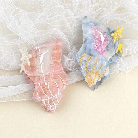 Pinza para el Cabello de Acetato Grande con Forma de Concha para Mujer Dulce Clip con Estrella de Mar Elegante Accesorio de Playa de Verano Hecho a Mano