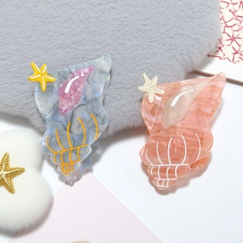 Pinza para el Cabello de Acetato Grande con Forma de Concha para Mujer Dulce Clip con Estrella de Mar Elegante Accesorio de Playa de Verano Hecho a Mano