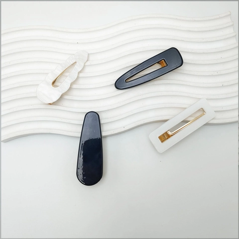 Fermagli per Capelli Geometrici Vuoti in Acrilico Minimalista Coreano Nero Bianco Quadrato Goccia d'Acqua In Lega Donna Gioielli