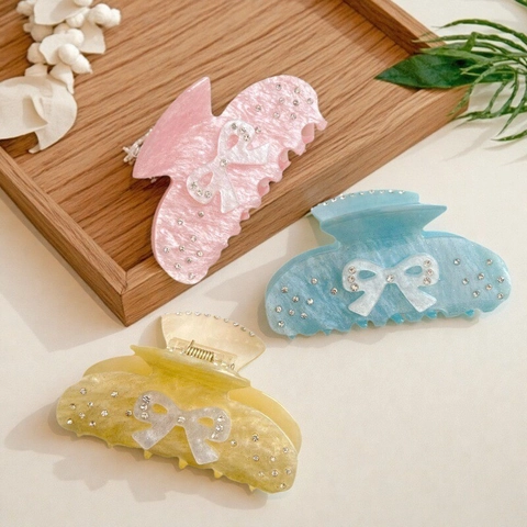 Elegante Pinza per Capelli in Acetato con Fiocco Per Donna Strass Trama di Marmo Glitter Accessori per Capelli Vintage