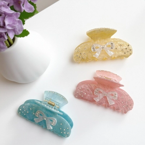 Elegante Pinza per Capelli in Acetato con Fiocco Per Donna Strass Trama di Marmo Glitter Accessori per Capelli Vintage