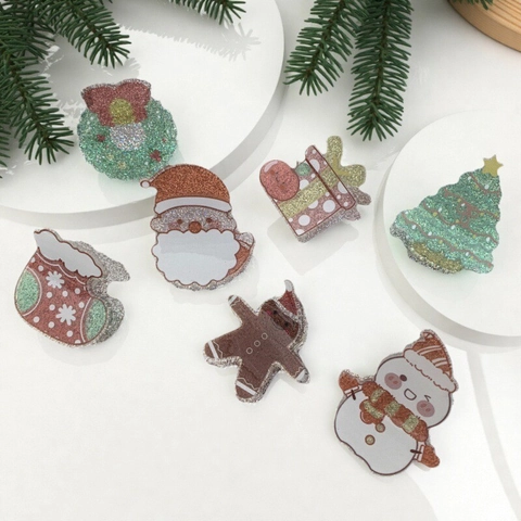 Pince à Cheveux de Noël en Acrylique à Paillettes pour Femmes Filles Père Noël Bonhomme de Neige Sapin de Noël Accessoires