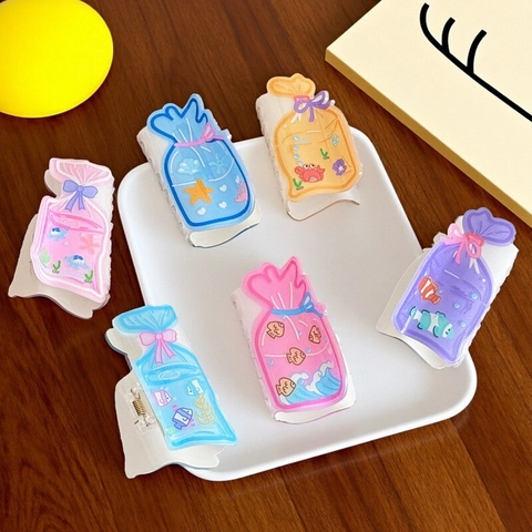 Pinza para el Cabello Creativa con Forma de Bolsa de Peces de Colores para Mujer Imitación de Acetato Impresión de Animales Marinos