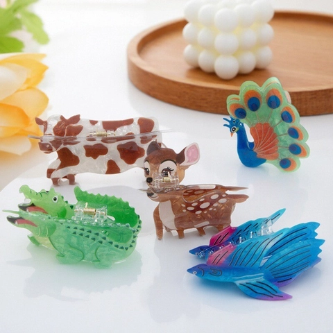 Molla per Capelli in PVC in Stile Foresta con Forme di Animali Pavone Cervo Coccodrillo Mucca Pesce Accessori per Capelli Donna
