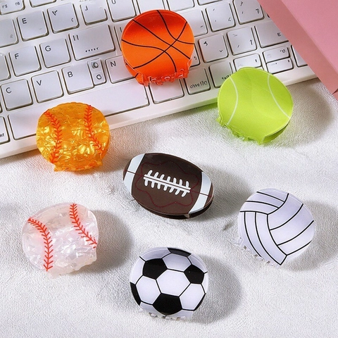 Creative Sporty Ball Shaped Hair Claws Soccer Basketball Tennis Baseball Rugby Design PVC Hair Clips For Women Hair Accessories
