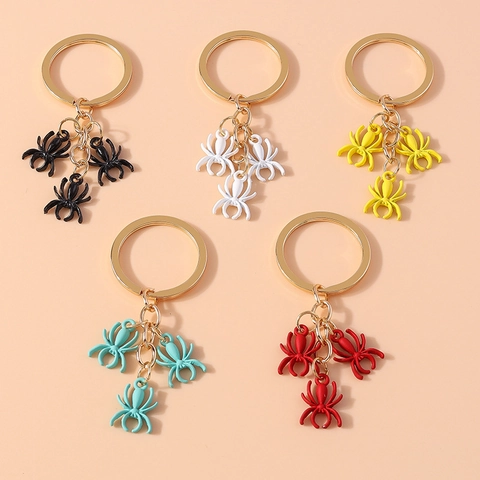 Fashion 3D Spider Metal Keychain Creative Alloy Insect Bag Pendant Gift Personalized Triple Spider Key Ring For Unisex