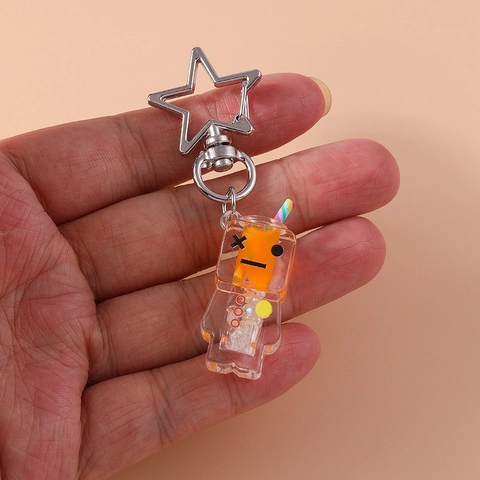 Porte-clés Robot Bouteille Boisson Sables Mouvants Effet Lumineux Liquide Fermoir Étoile Décoration de Sac Cadeau Femme Enfants