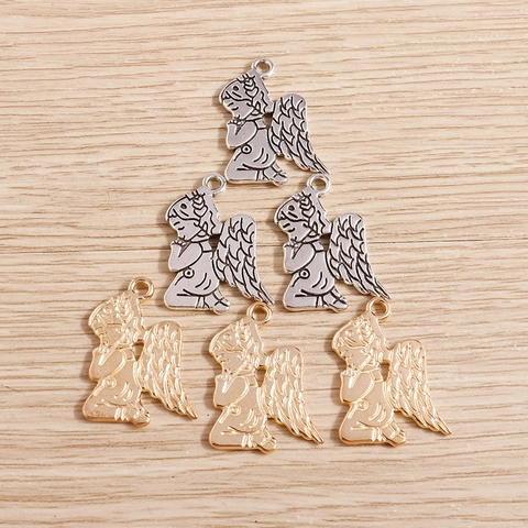 Vintage Zinc Alloy Angel Charms For Jewelry Making DIY Bracelet Necklace Keychain Pendant Praying Angel Wings Pendants Decorative Crafts