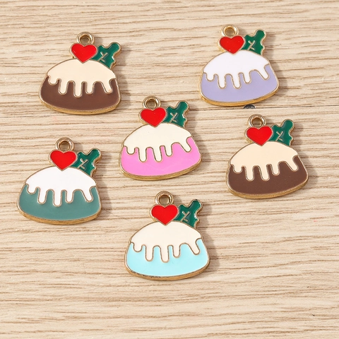 Alloy Enamel Christmas Pudding Cupcake Pendants With Heart Holly Leaf For DIY Jewelry Making Necklaces Bracelets Charms