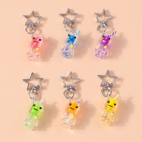 Porte-clés Robot Bouteille Boisson Sables Mouvants Effet Lumineux Liquide Fermoir Étoile Décoration de Sac Cadeau Femme Enfants