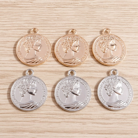 Vintage Zinc Alloy Coin Pendants Elizabeth II Portrait Geometric Round Charms For DIY Jewelry Making Women Accessories