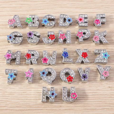 Colgantes de Letras del Alfabeto para Hacer Joyas DIY Amuletos de Aleación con Diamantes de Imitación Esmalte Mezclado Flor Corazón
