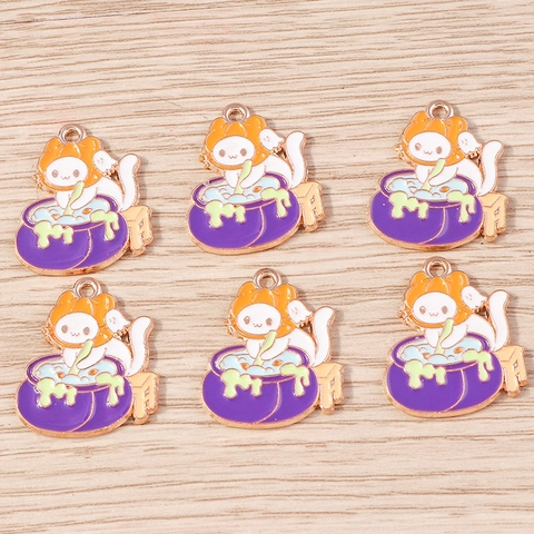 Halloween Cartoon Zinklegierung Emaille Kürbis Hexe Kochende Katze Anhänger Für DIY Schmuckherstellung Feiertagsdekoration Charms