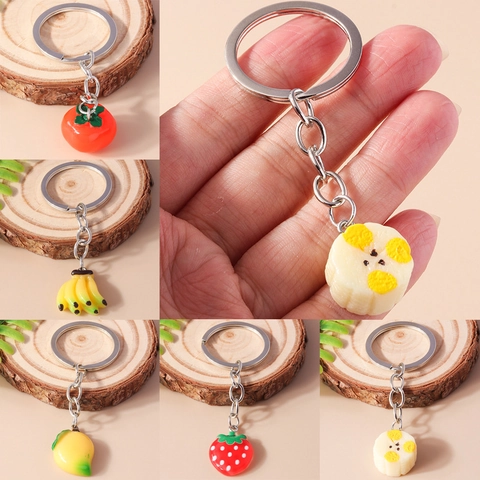 Portachiavi Creativo di Frutta di Simulazione Resina Fragola Banana Mango Cachi Forma Ciondolo per Borsa Donna Uomo Zaino Decorazione Portachiavi