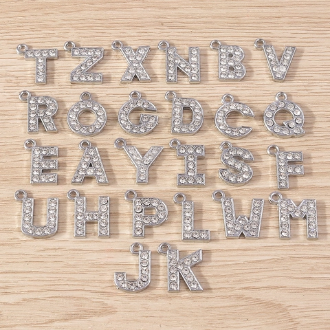 Fashion Zinc Alloy Rhinestone English Alphabet Letter Pendants Silver Plated Jewelry DIY Charms For Necklace Bracelet