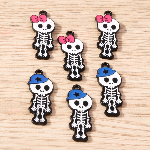 Cartoon Dinosaur Skeleton And Skull Girl Enamel Alloy Pendants For DIY Jewelry Making Halloween Gothic Style Accessory