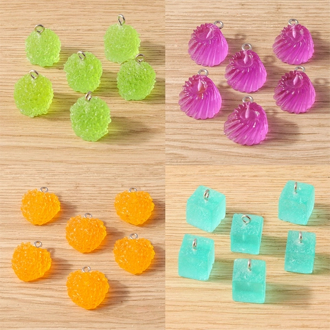 Breloques DIY en Résine de Fruits Gelée Simulation de Nourriture Pendentifs Forme de Cœur Coquille Cube pour Bijoux