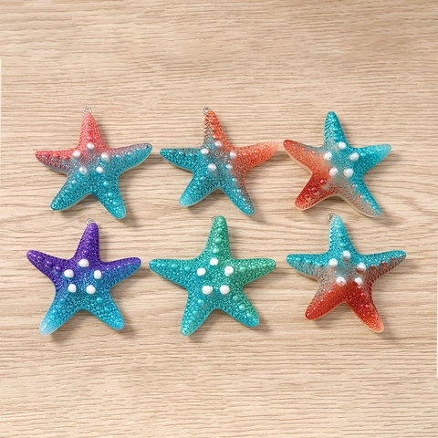 Gradual Color Starfish Resin Pendants With Metal Eyelet Sea Star Charms For DIY Necklace Bracelet Jewelry Making Accessories
