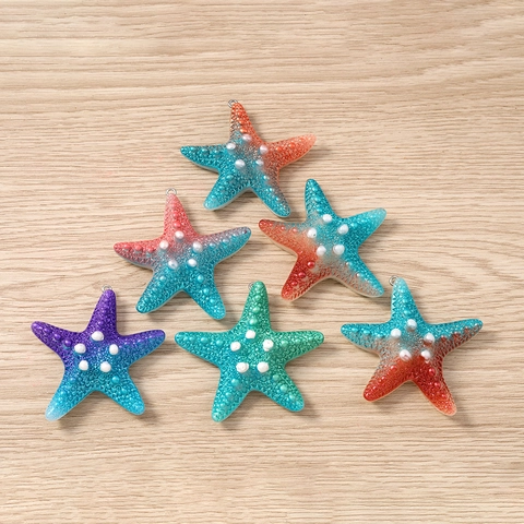 Gradual Color Starfish Resin Pendants With Metal Eyelet Sea Star Charms For DIY Necklace Bracelet Jewelry Making Accessories