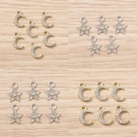 Legierung Strass Mond Stern Anhänger Für DIY Schmuckherstellung Zubehör Mode Vergoldet Versilbert Charms Für Halskette