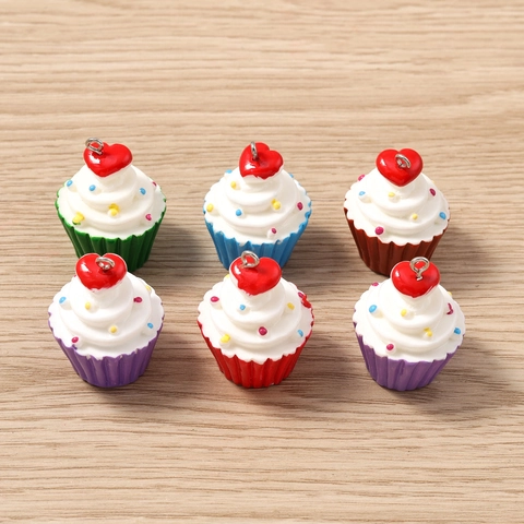Hars Cupcake Bedeltjes Met Hart Kleurrijke Sprinkles DIY Sieraden Maken Hangers Voor Ketting Armband Sleutelhanger Cadeau
