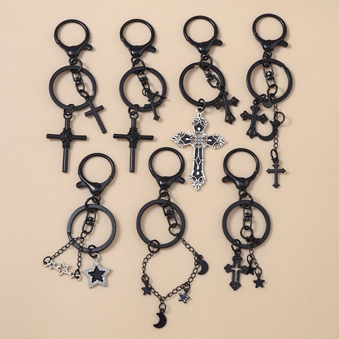 Portachiavi Gotico Scuro Croce Stella Luna Lega di Zinco Metallo Hip Hop Punk Ciondolo Decorazione Borsa Regalo Uomo Donna