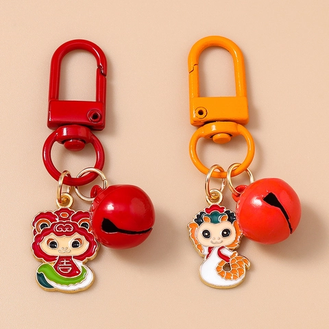 Süßer Cartoon Chinesisches Sternzeichen Schlange Schaf Schlüsselanhänger Zinklegierung Emaille Glocke Tasche Anhänger Deko Geschenk Unisex