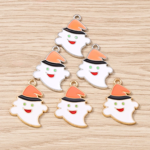 Halloween Cartoon Ghost With Witch Hat Pendant Charms Zinc Alloy Enamel DIY Jewelry Making Accessories For Keychain Craft