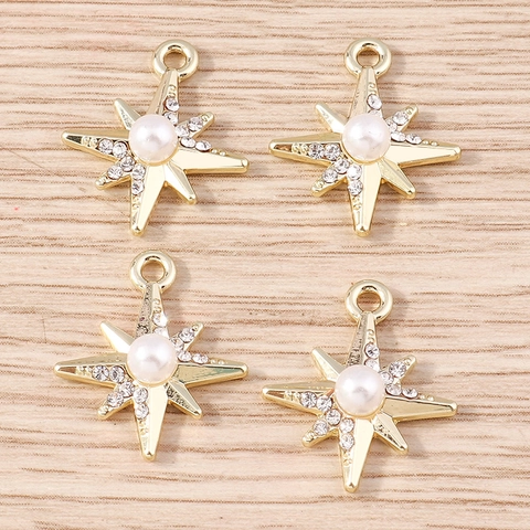 Piondi in Lega di Zinco Placcati Oro con Strass e Künstliche Perle Sintetiche a Forma di Stella a Otto Punte per Gioielli Fai-da-te Donna
