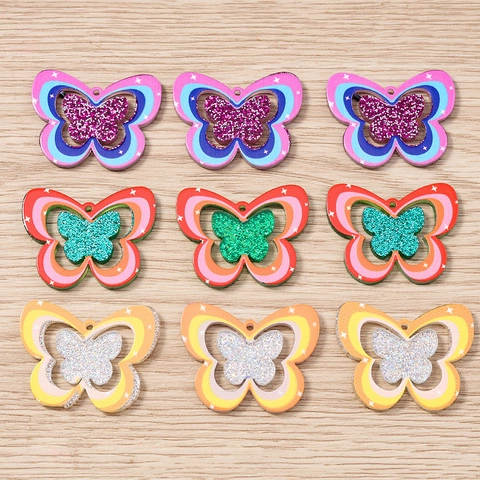 Glitzer Acryl Schmetterling Anhänger DIY Schmuckherstellung Bunte Harz Schmetterling Für Halskette Armband Schlüsselanhänger